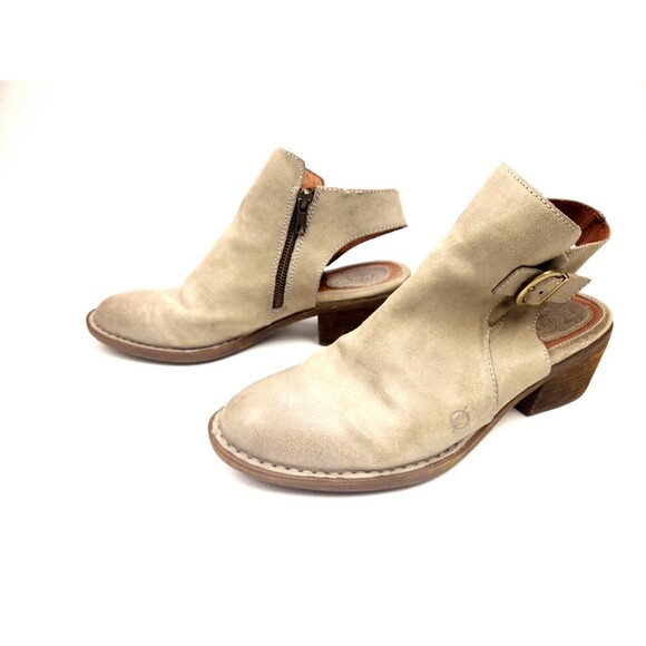 Born Boots Womens 10 M Margrit Side Zip Slingback Ankle Bootie Beige Heels - Picture 3 of 8